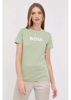 BOSS t-shirt bawełniany 50468356 kolor zielony ze sklepu ANSWEAR.com w kategorii Bluzki damskie - zdjęcie 135088258