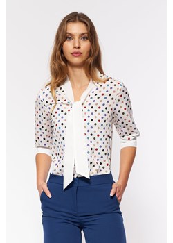 Subtelna bluzka z wiązaniem - ecru/fiolet - B140 ze sklepu Świat Bielizny w kategorii Bluzki damskie - zdjęcie 135447097
