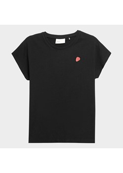 T-shirt z nadrukiem damski - czarny ze sklepu OUTHORN w kategorii Bluzki damskie - zdjęcie 135500939