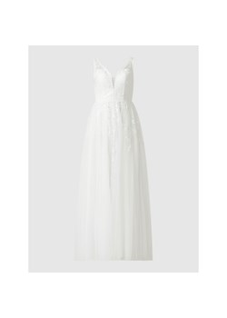 Sukienka Luxuar z dekoltem v z haftami na ślub cywilny biała 