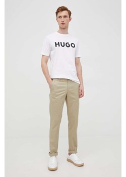 HUGO t-shirt bawełniany kolor biały z nadrukiem 50467556 ze sklepu ANSWEAR.com w kategorii T-shirty męskie - zdjęcie 135561597