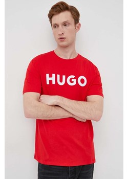 HUGO t-shirt bawełniany kolor czerwony z nadrukiem 50467556 ze sklepu ANSWEAR.com w kategorii T-shirty męskie - zdjęcie 135561607