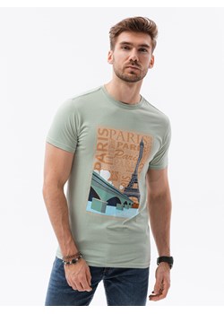 T-shirt męski z nadrukiem - jasnozielony V6B S1434 ze sklepu ombre w kategorii T-shirty męskie - zdjęcie 135576449