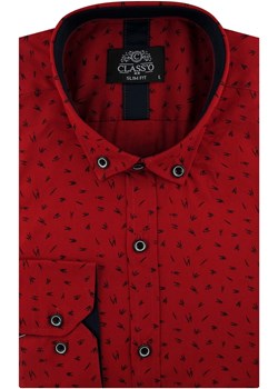 Koszula Męska Elegancka Wizytowa do garnituru czerwona we wzorki z długim rękawem w kroju SLIM FIT Classo C080 ze sklepu ŚWIAT KOSZUL w kategorii Koszule męskie - zdjęcie 135591248