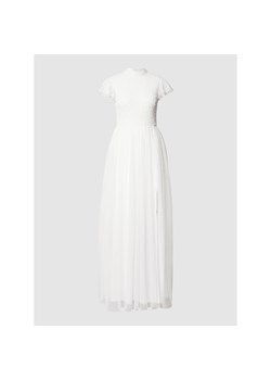 Lace & Beads sukienka biała elegancka maxi z krótkim rękawem na ślub cywilny rozkloszowana 