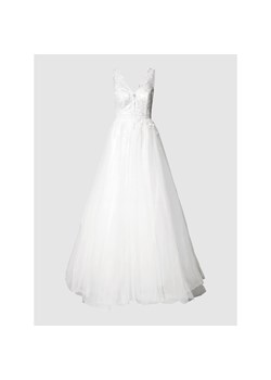 Sukienka Troyden Collection maxi biała z dekoltem w serek na ślub cywilny bez rękawów 