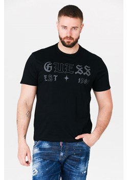 GUESS - Czarny t-shirt męski z szarym logo ze sklepu outfit.pl w kategorii T-shirty męskie - zdjęcie 136356525