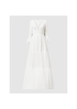 Sukienka biała Luxuar Fashion na ślub cywilny maxi z dekoltem w serek 