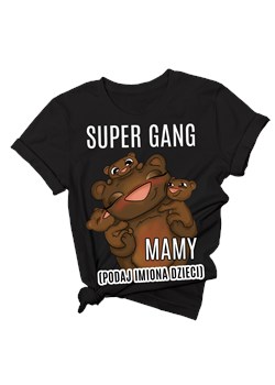 koszulka dla mamy SUPER GANG MAMY Z IMIONAMI 3 DZIECI ze sklepu Time For Fashion w kategorii Bluzki damskie - zdjęcie 136969405