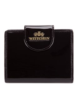 Damski portfel ze skóry lakierowany z ozdobną napą czarny ze sklepu WITTCHEN w kategorii Portfele damskie - zdjęcie 137073457