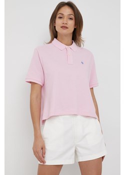 Polo Ralph Lauren t-shirt bawełniany 211863280001 kolor różowy z kołnierzykiem ze sklepu ANSWEAR.com w kategorii Bluzki damskie - zdjęcie 137129947
