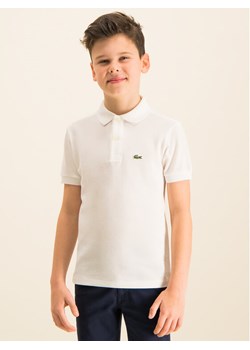 Biały t-shirt chłopięce Lacoste z krótkimi rękawami 