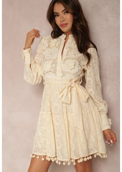 Jasnobeżowa Sukienka z Bawełny Chlorane ze sklepu Renee odzież w kategorii Sukienki - zdjęcie 137687015