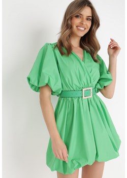 Zielona Sukienka z Paskiem Moniphae ze sklepu Born2be Odzież w kategorii Sukienki - zdjęcie 137687718
