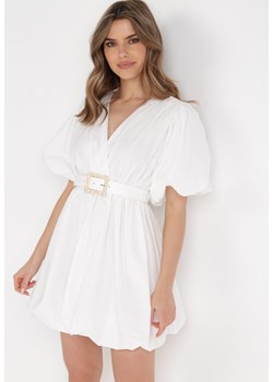 Biała Sukienka z Paskiem Moniphae ze sklepu Born2be Odzież w kategorii Sukienki - zdjęcie 137995125