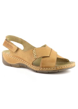 Skórzane sandały damskie ze skrzyżowanymi paskami - HELIOS Komfort 229/1, jasnobrązowe ze sklepu ulubioneobuwie w kategorii Sandały damskie - zdjęcie 138034207