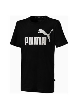 Czarny t-shirt chłopięce Puma bawełniany z napisami 