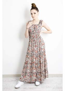 SUKIENKA MAXI W KWIATY Z GUMĄ W PASIE - CZERWONA ze sklepu olika.com.pl w kategorii Sukienki - zdjęcie 138380507