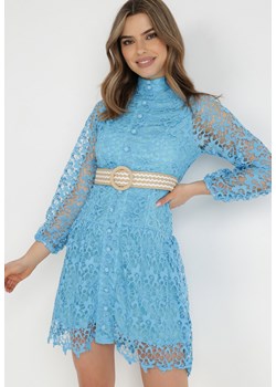 Niebieska Sukienka z Paskiem Demamia ze sklepu Born2be Odzież w kategorii Sukienki - zdjęcie 138446829