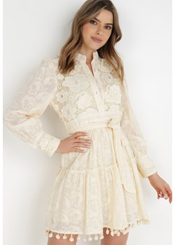 Jasnobeżowa Sukienka z Bawełny Pyrhiala ze sklepu Born2be Odzież w kategorii Sukienki - zdjęcie 138446835