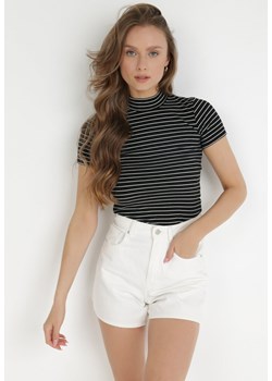 Czarno-Biały T-shirt Melanassa ze sklepu Born2be Odzież w kategorii Bluzki damskie - zdjęcie 138621569