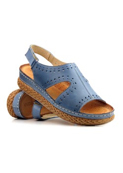 Skórzane sandały damskie z ażurowym wzorem - WASAK 0652, granatowe ze sklepu ulubioneobuwie w kategorii Sandały damskie - zdjęcie 138768926