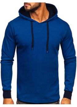 Niebieska z kapturem bluza męska Bolf 146312 ze sklepu Denley w kategorii Bluzy męskie - zdjęcie 138769075