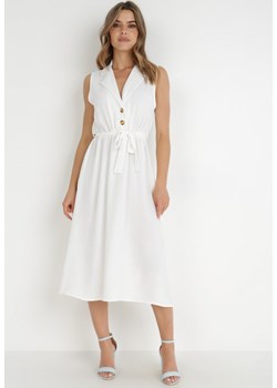 Biała Sukienka z Paskiem Kydasia ze sklepu Born2be Odzież w kategorii Sukienki - zdjęcie 138805558