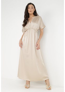 Jasnobeżowa Sukienka Satynowa Alemyllis ze sklepu Born2be Odzież w kategorii Sukienki - zdjęcie 138888976