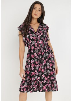 Czarno-Różowa Sukienka z Wiskozy Actamia ze sklepu Born2be Odzież w kategorii Sukienki - zdjęcie 138889206