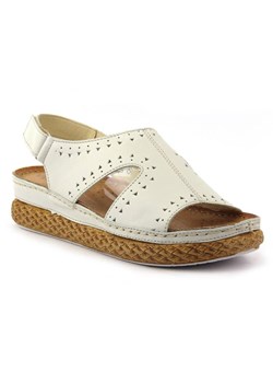 Skórzane sandały damskie z ażurowym wzorem - WASAK 0652, białe ze sklepu ulubioneobuwie w kategorii Sandały damskie - zdjęcie 139183546