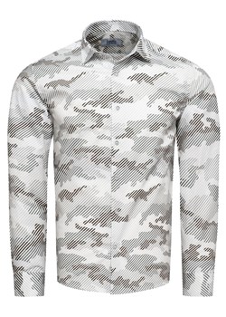 Koszula męska slim biała w szare wzory Recea ze sklepu Recea.pl w kategorii Koszule męskie - zdjęcie 139245018