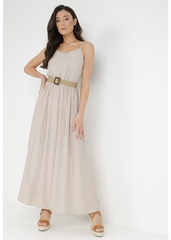 Beżowa Sukienka z Paskiem Chrysaleia ze sklepu Born2be Odzież w kategorii Sukienki - zdjęcie 139245326