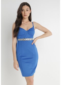 Niebieska  Sukienka z Paskiem Naesassa ze sklepu Born2be Odzież w kategorii Sukienki - zdjęcie 139556328