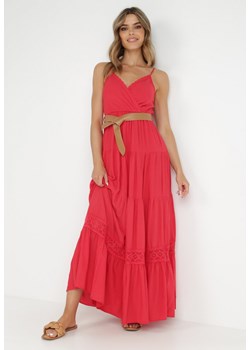 Czerwona Sukienka z Paskiem Maerea ze sklepu Born2be Odzież w kategorii Sukienki - zdjęcie 139590259