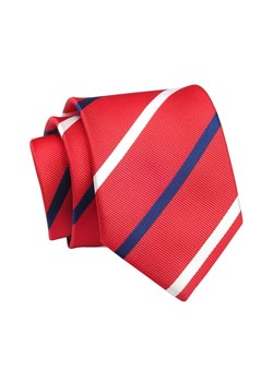 Krawat Czerwony w Granatowo-Białe Paski 7 cm, Elegancki, Klasyczny, Męski -ALTIES KRALTS0620 ze sklepu JegoSzafa.pl w kategorii Krawaty - zdjęcie 139676169