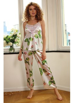 Flowers piżama satynowa DK-KC 007, Kolor ecru-zielony, Rozmiar S, DKaren ze sklepu Intymna w kategorii Piżamy damskie - zdjęcie 140671945