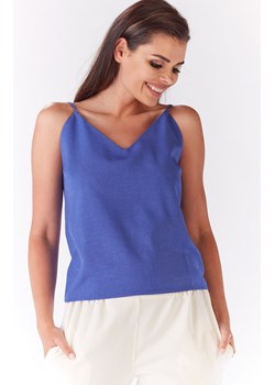 Elegnacka bluzka damska na ramiączkach niebieska A190, Kolor niebieski, Rozmiar M, Awama ze sklepu Primodo w kategorii Bluzki damskie - zdjęcie 140689418
