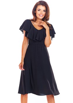 A304 Sukienka midi z falbaną, Kolor czarny, Rozmiar 38, Awama ze sklepu Primodo w kategorii Sukienki - zdjęcie 140690046