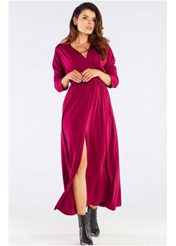 Długa sukienka maxi z długim rękawem i rozcięciem bordo A454, Kolor bordowy, Rozmiar S, Awama ze sklepu Primodo w kategorii Sukienki - zdjęcie 140690385
