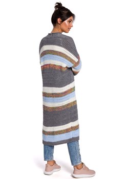 Kolorowy kardigan damski w paski BK036/2, Kolor szaro-biały, Rozmiar S/M, BE Knit ze sklepu Primodo w kategorii Swetry damskie - zdjęcie 140691436