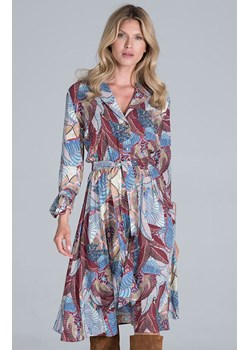Rozkloszowana sukienka damska midi wzorzysta M838/127, Kolor niebieski-wzór, Rozmiar L, Figl ze sklepu Primodo w kategorii Sukienki - zdjęcie 140694679