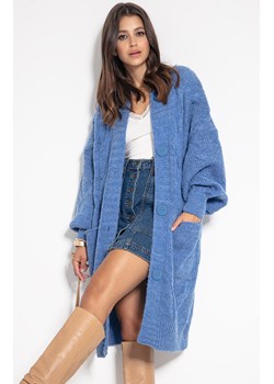 Kardigan sweter z wełną F1073, Kolor niebieski, Rozmiar one size, Fobya ze sklepu Primodo w kategorii Swetry damskie - zdjęcie 140694949