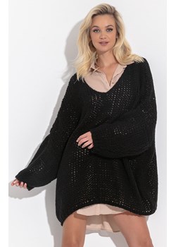 Czarny długi sweter tunika z wełną F1296, Kolor czarny, Rozmiar 34/36, Fobya ze sklepu Primodo w kategorii Bluzki damskie - zdjęcie 140695388