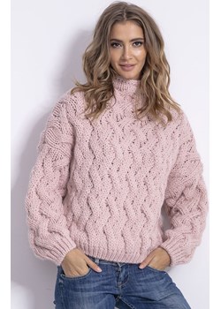 Sweter wełniany o grubym splocie w kolorze pudrowego różu F839, Kolor róż pudrowy, Rozmiar S/M, Fobya ze sklepu Primodo w kategorii Swetry damskie - zdjęcie 140695959