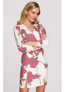 K096/2 sukienka z kopertową górą, Kolor biało-różowy, Rozmiar L, makover ze sklepu Primodo w kategorii Sukienki - zdjęcie 140701049