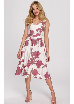 K098/2 sukienka midi bez rękawów, Kolor biało-różowy, Rozmiar L, makover ze sklepu Primodo w kategorii Sukienki - zdjęcie 140701068