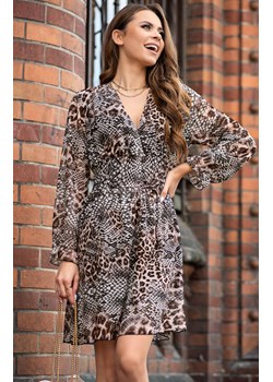 Sukienka damska szyfonowa tiulowa w zwierzęcy wzór Nirala, Kolor brązowy-wzór, Rozmiar L/XL, Merribel ze sklepu Primodo w kategorii Sukienki - zdjęcie 140702017