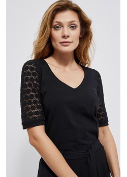Bawełniana czarna bluzka z koronką 3809, Kolor czarny, Rozmiar XS, Moodo ze sklepu Primodo w kategorii Bluzki damskie - zdjęcie 140702448