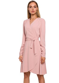 Elegancka sukienka damska kopertowa różowa pastelowa M487, Kolor pudrowy, Rozmiar S, MOE ze sklepu Primodo w kategorii Sukienki - zdjęcie 140703655